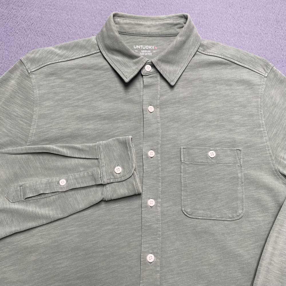 UNTUCKit Shirt Mens Medium Green Lester Knit Long Sleeve Button‎ Front Casual